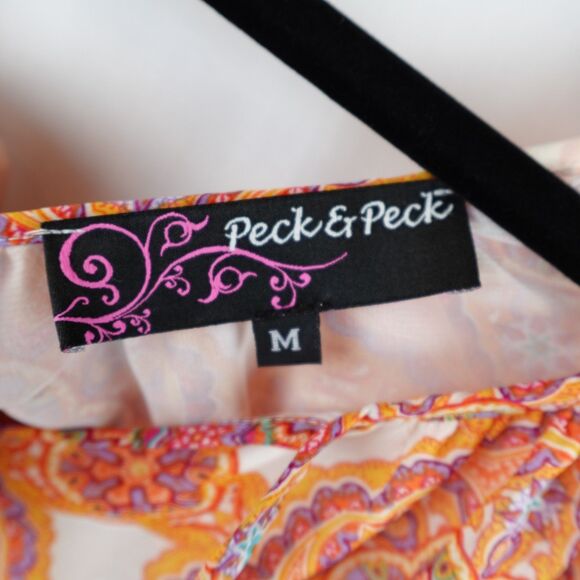 Peck & Peck Blouse Women's Medium Orange White Medallion Lined Fall Halloween - Picture 4 of 11